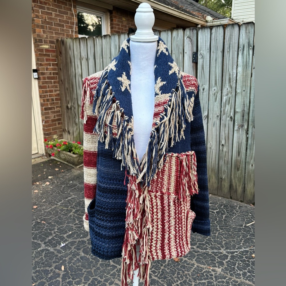 Denim & Supply Ralph Lauren American Flag Fringe Sweater XS